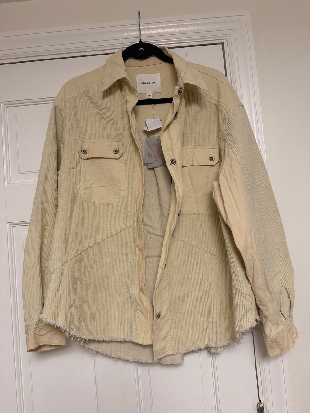 Cream Corduroy Button-Front Oversized Shacket